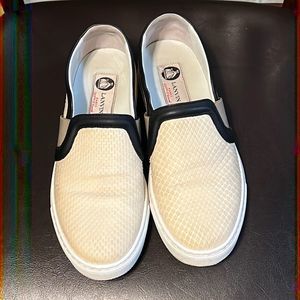 Lanvin Paris Cream Italian Leather Slip On Shoes